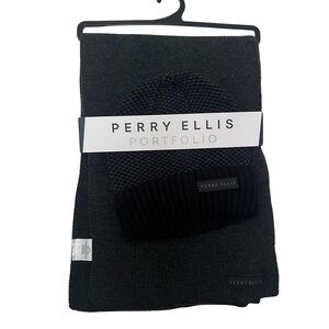 Men’s Perry Ellis Black Scarf and Beanie Set